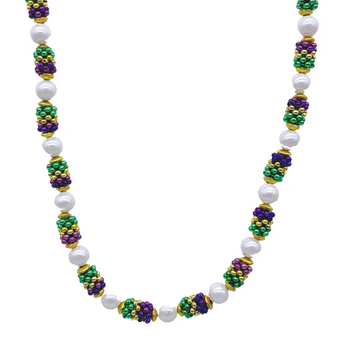 42" Purple,Green andGold with White Pearl Mardi GrasBead