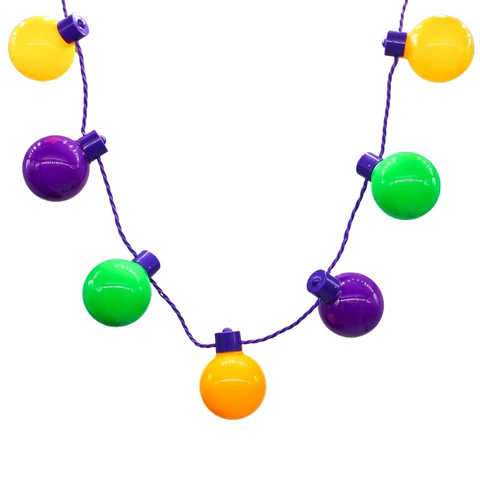 LED Purple, Green and Yellow Light Bulb Necklace with 9 Balls