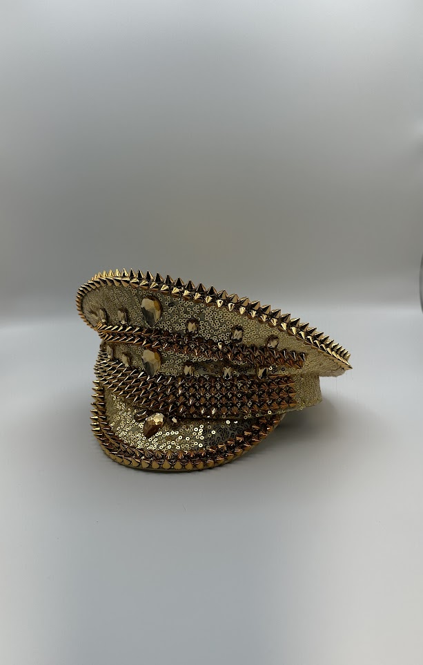 Gold Bedazzled Mardi Gras Captain Hat
