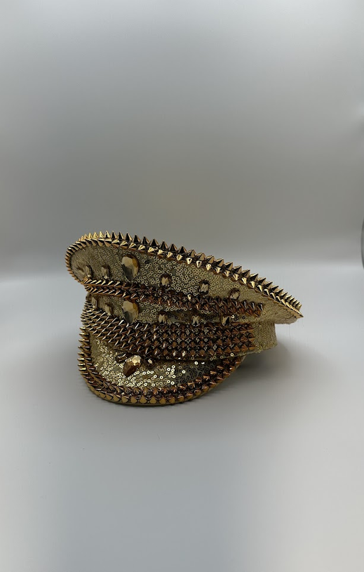Gold Bedazzled Mardi Gras Captain Hat
