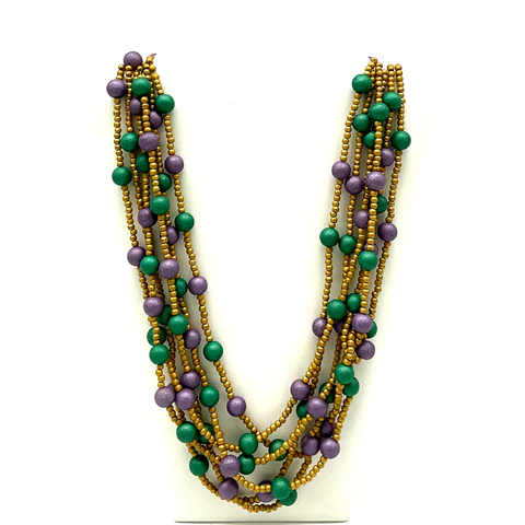 36" Purple and Gold and Green Glass Bead Necklace